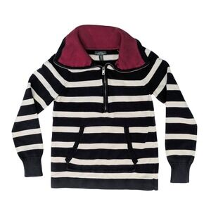 LRL Ralph Lauren Jeans Co. Black White Striped Red Collar Sweater Women's Size S
